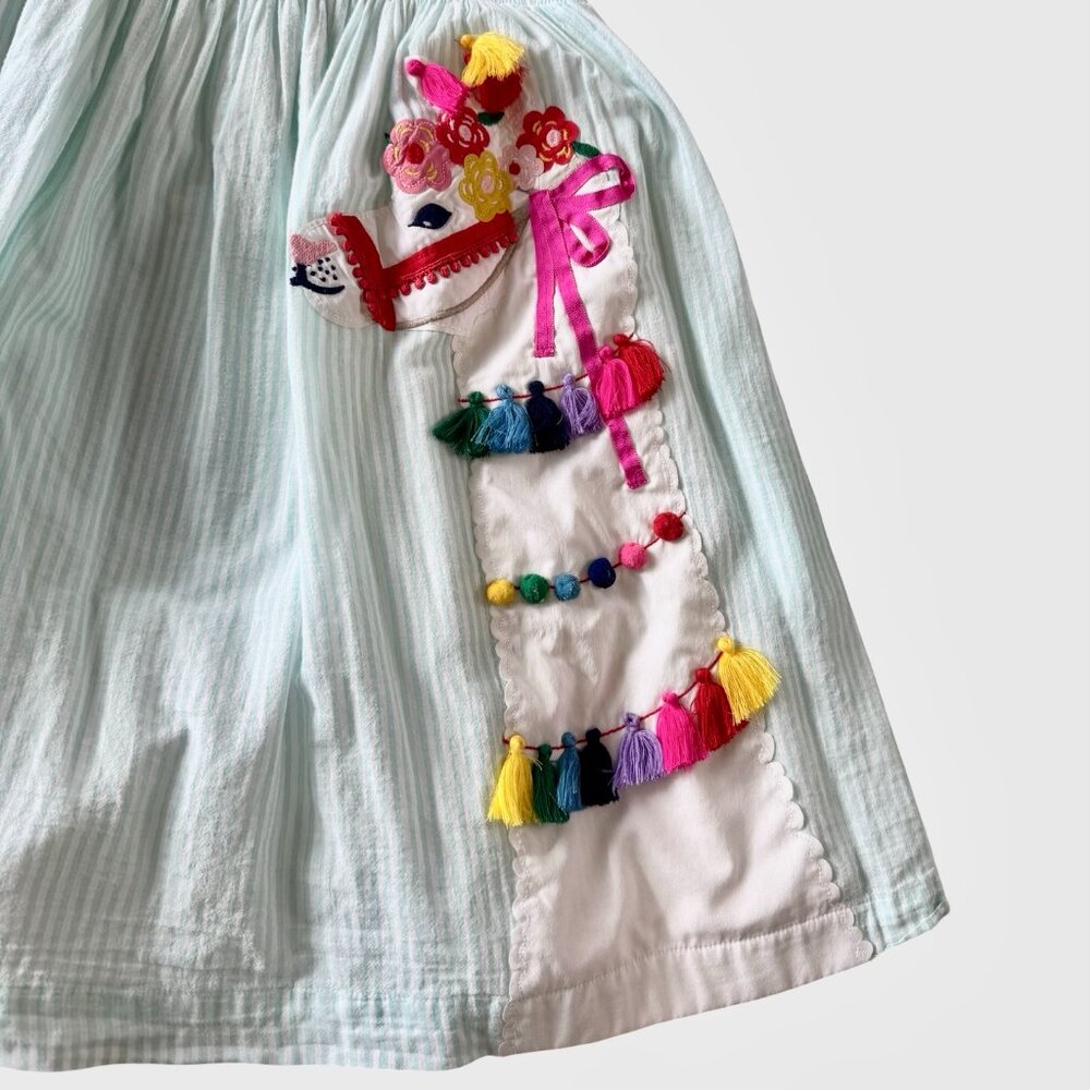 Mini Boden Smocked Stripe Llama Appliqué Dress, Size 7-8 - Picture 7 of 9